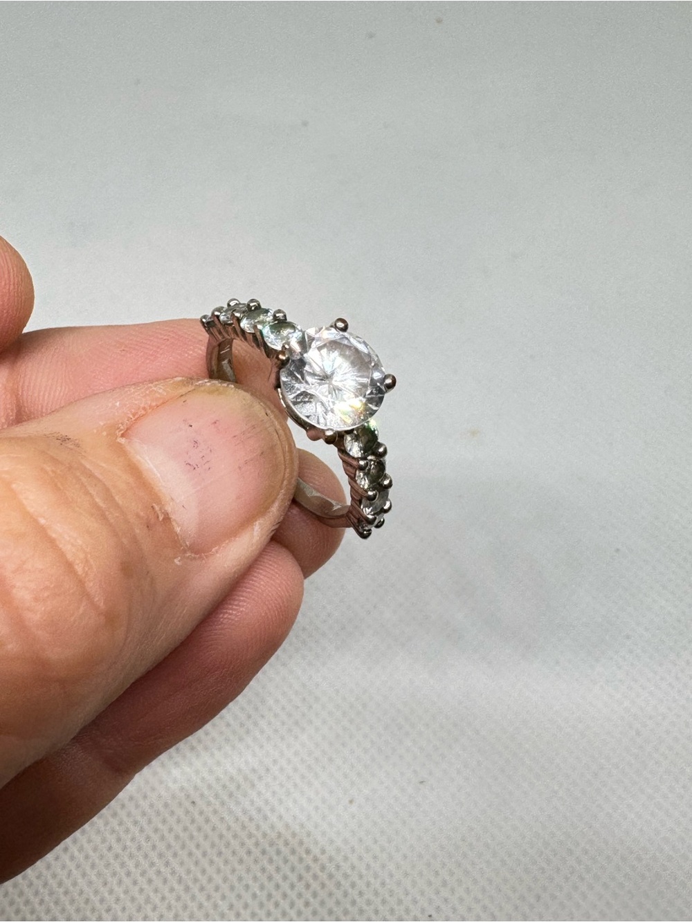 Silver Tone Clear Stone Solitaire Ring Size 7